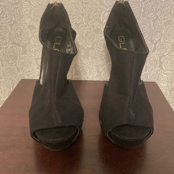 GLO Jeans Heels Black Vegan Suede Leather Platform Stilettos Size 7.5 - Picture 7 of 12